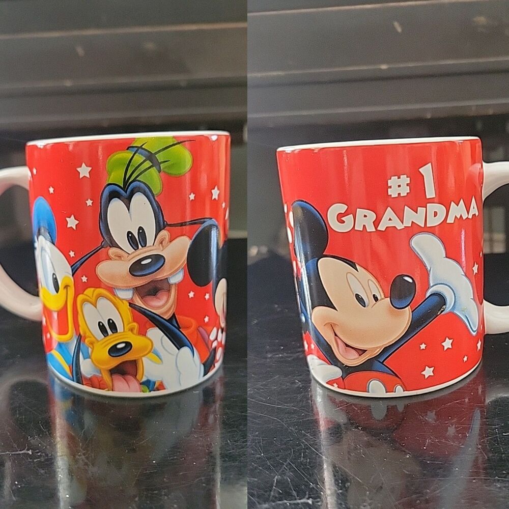 #1 GRANDMA Jerry Leigh Disney Mickey Mouse Donald Duck Red Coffee Mug Tea Cup